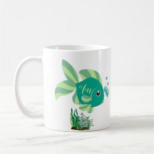 Taza De Café Pescado verde con burbujas y plantas acuáticas Caf