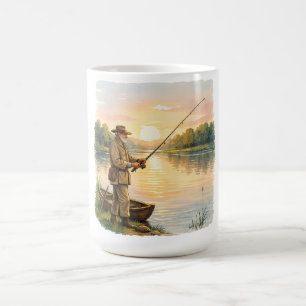 Taza De Café Pescador al Atardecer junto al Lago Regalo de Arte