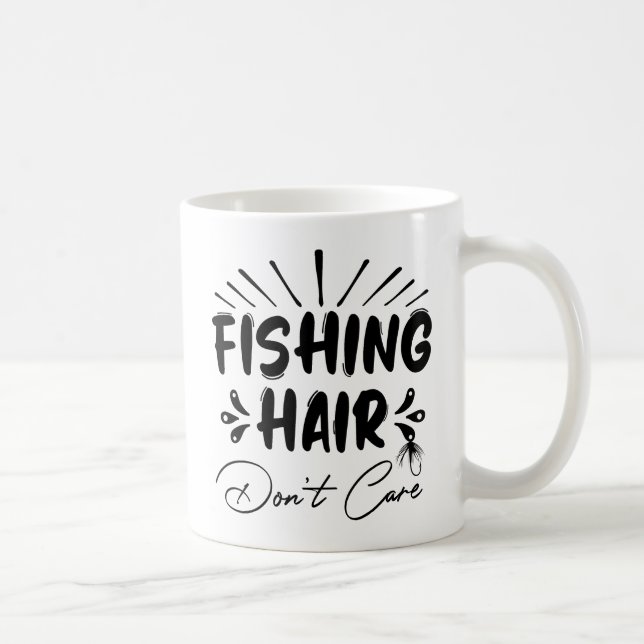 Taza De Café Pescador gracioso, pelo pescador no le importa (Derecha)