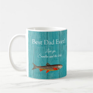 Taza De Café Pescador Rústico Azul Turquesa Mejor Papá del Mund