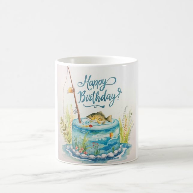 Taza De Café Pescando cumpleaños con tema de pastel (Centro)