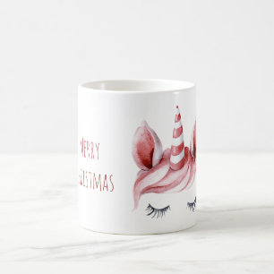 Taza De Café Pestañas de Unicornio de Navidad Blancas Rojas