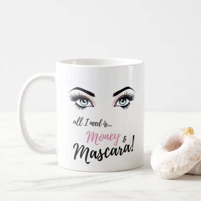 Taza De Café pestañas, maquillaje, rímel, regalo para chicas (Con donut)