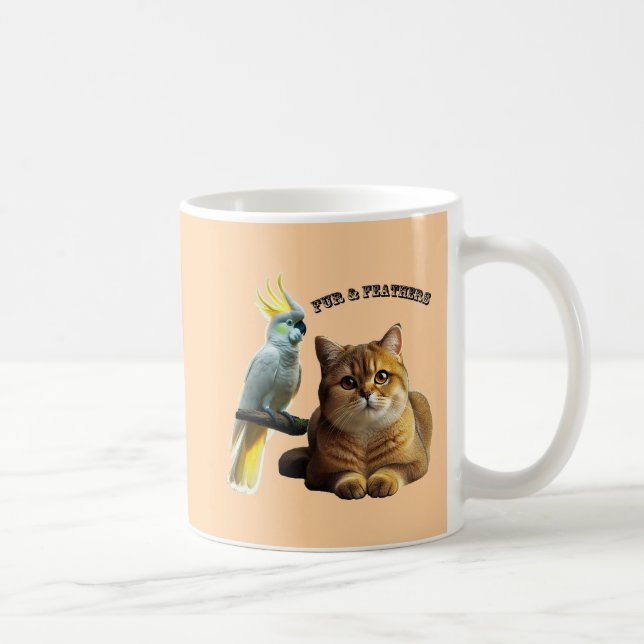 Taza De Café Pet Lover British Shorthair Cat & Cockatoo Bird (Derecha)