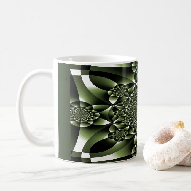Taza De Café Pétalos de hojas de bosque verde blanco (Con donut)