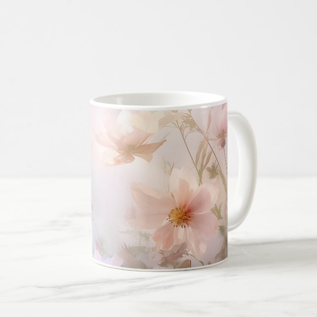 Taza De Café Pétalos De Primavera De Hazy Rosa Pastel Florals D (Anverso derecho)