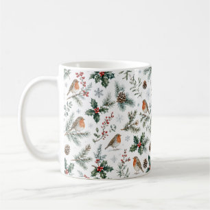 Taza De Café Petirrojo de Invierno Piña de Pino Acebo Naturalez