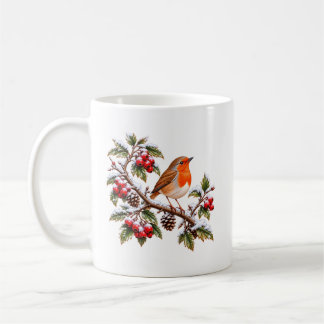 Taza De Café Petirrojo en rama invernal nevada Navidad