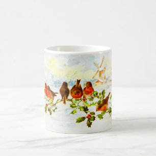Taza De Café Petirrojos y acebo