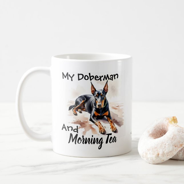 Taza De Café Pets Simple ''My Doberman'' Black Personalize (Con donut)