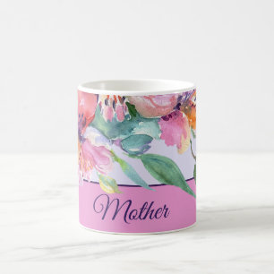 Taza De Café Petunias acuarela rosa y morado personalizables