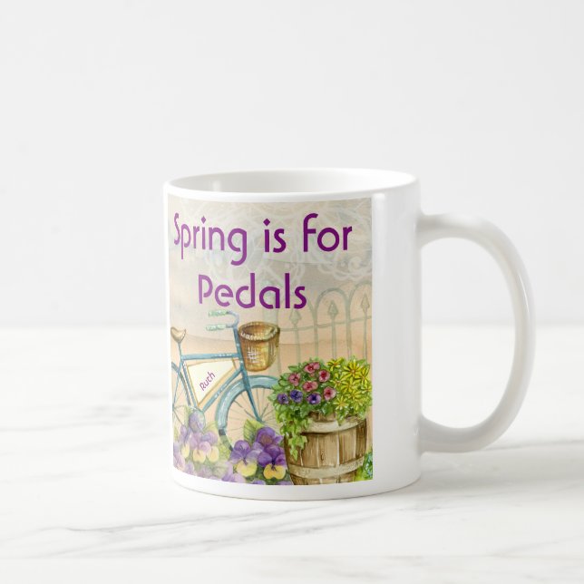Taza De Café Petunias y pensamientos azules de la bici del (Derecha)