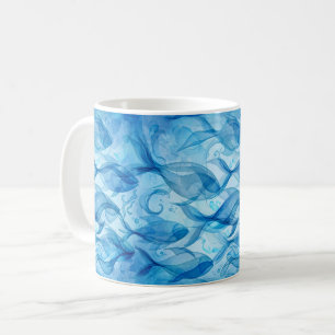 Taza De Café Pez Azul Fluyendo Armónico Abstracto