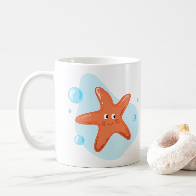 Taza De Café Pez estrella. Mundo submarino. ​ de vida marina (Con donut)