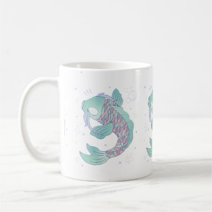 Taza De Café Pez Koi Pastel Arte Popular Caprichoso Subacuáti
