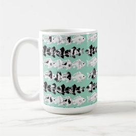 Taza De Café Pez negro y blanco sobre fondo azul verde