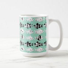 Taza De Café Pez negro y blanco sobre fondo azul verde