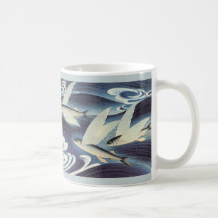 Taza De Café Pez Volador Japonés Antiguo en el Océano, Japonism