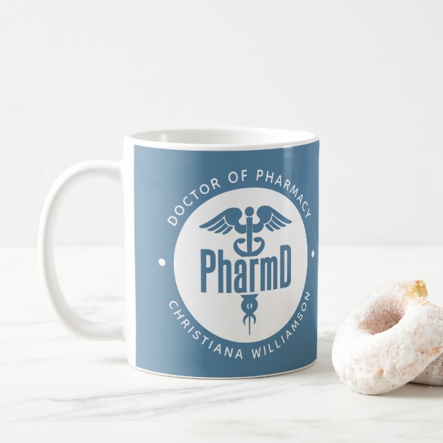 Taza De Café Pharm Médica de Farmacia Graduado Farmacéutico Far (Con donut)