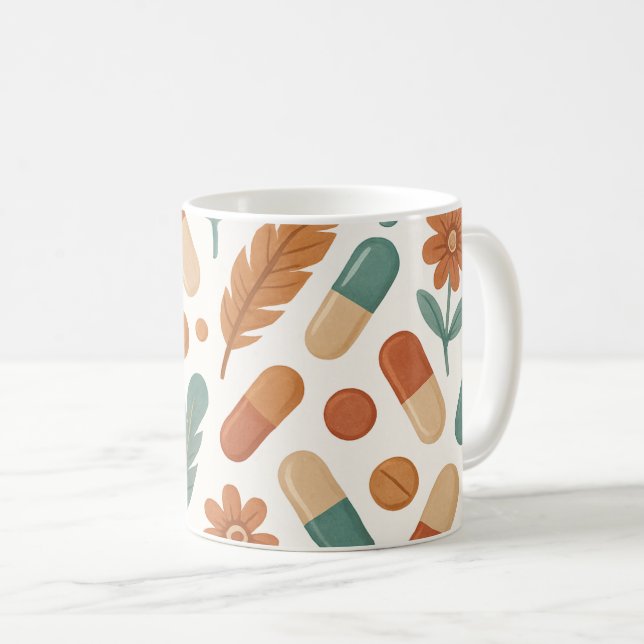 Taza De Café Pharmacist Boho Daisy Feathers Pills (Anverso derecho)