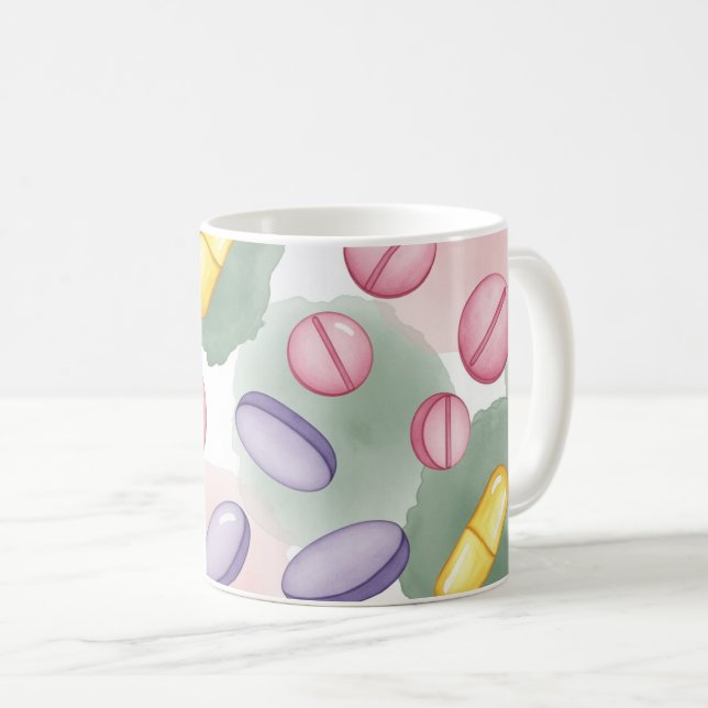 Taza De Café Pharmacist Grey Background Purple Pills (Anverso derecho)