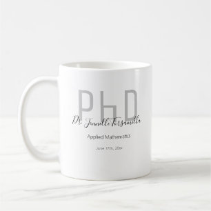 Taza De Café PhD de nombre negro gris graduado