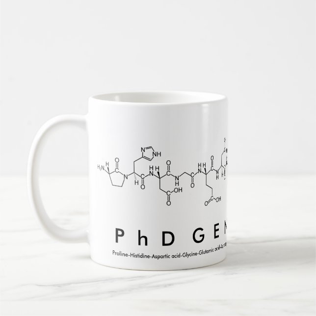 Taza De Café PhDGeneticista péptido nombre mug (Izquierda)