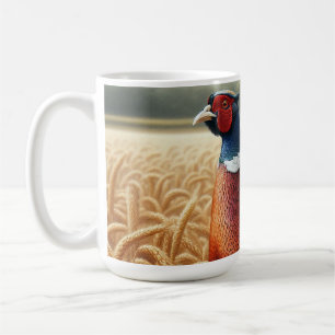 Taza De Café Pheasant in Golden Wheat Field with Farmhouse