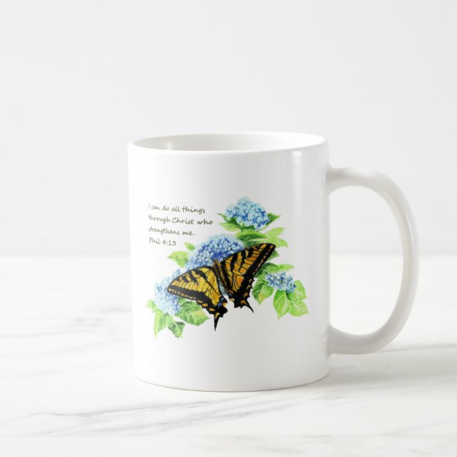 Taza De Café Phil 4:13 Motivación de las escrituras bíblicas In (Derecha)