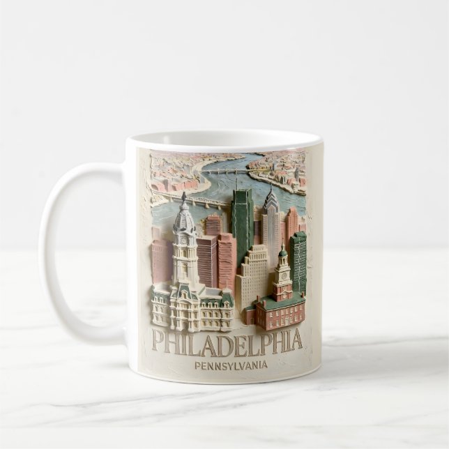 Taza De Café Philadelphia Skyline Modern Textured Cityscape (Izquierda)