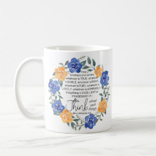 Taza De Café Philippians 4:8, lo que sea Noble, corona floral