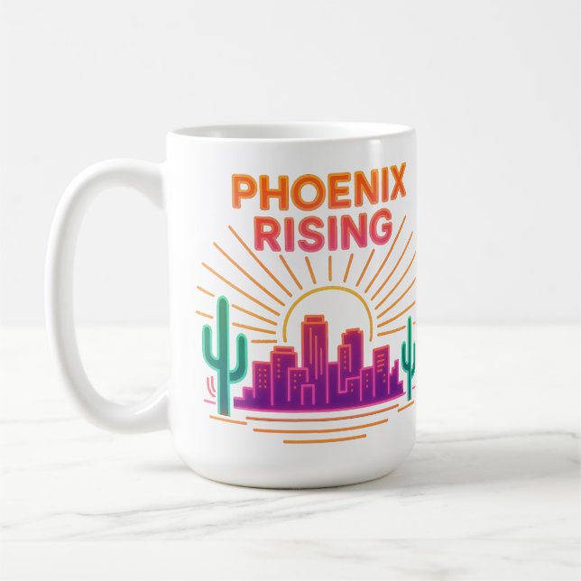 Taza De Café Phoenix Rising Ciudad Neon – Synthwave Retro del D (Izquierda)