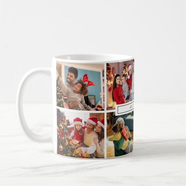 Taza De Café Photo Collage Family Name Modern (Izquierda)