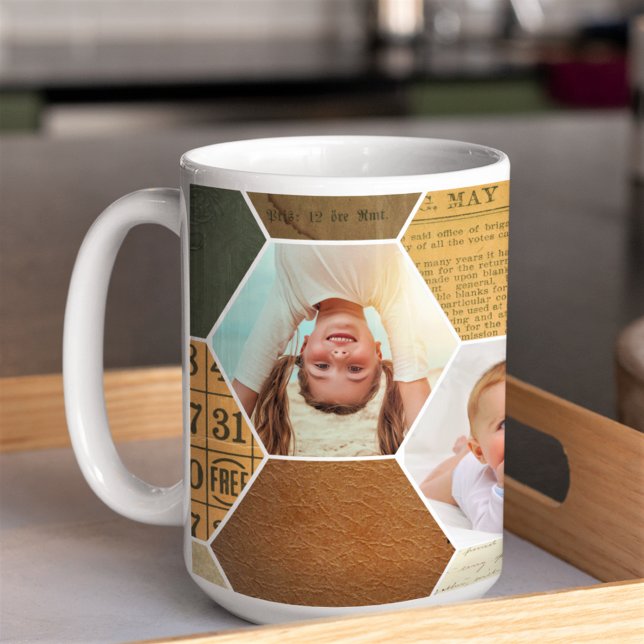 Taza De Café Photo Collage Hexagon | Vintage Pattern Four Image (Subido por el creador)