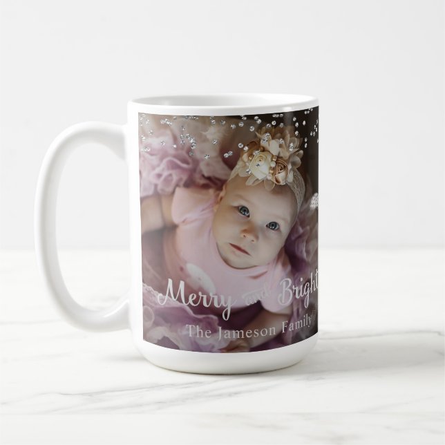 Taza De Café Photo Customized Christmas Silver Dots Frame (Izquierda)