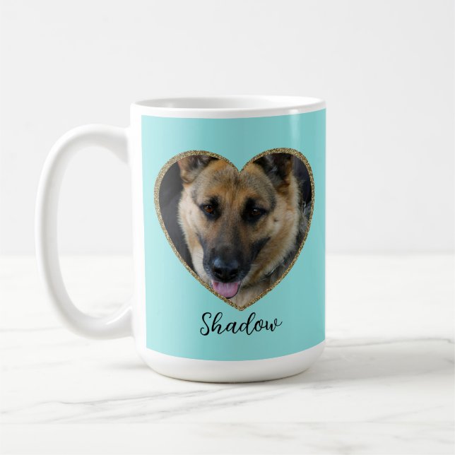 Taza De Café Photo Template Glitter Heart With Pet Custom Name (Izquierda)