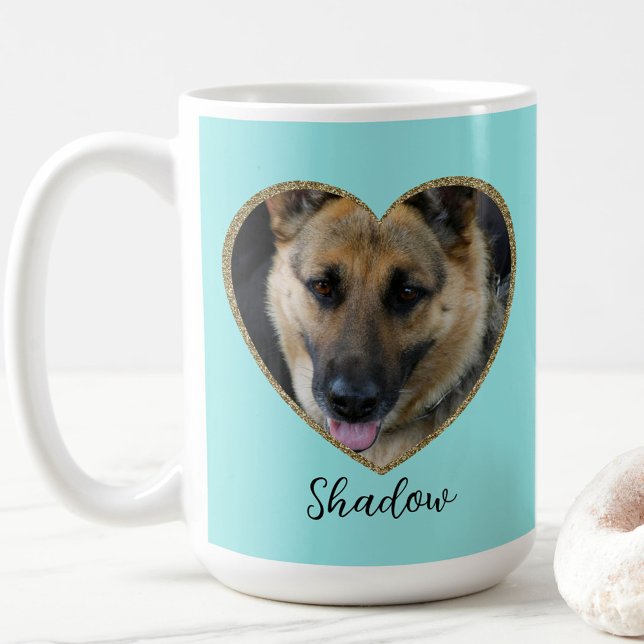 Taza De Café Photo Template Glitter Heart With Pet Custom Name (Subido por el creador)