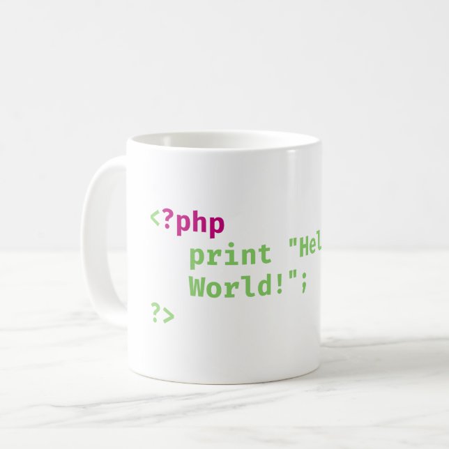 Taza De Café php - imprimir mundo saludo - Pun de codificación (Anverso izquierdo)
