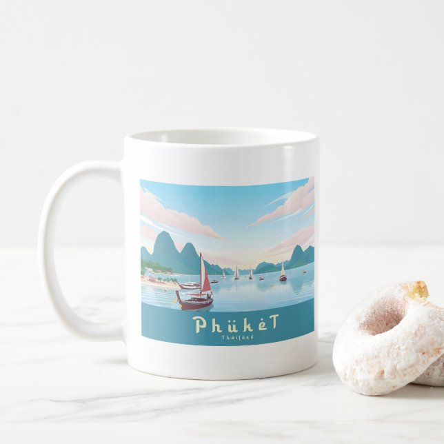 Taza De Café Phuket Thailand Pastel Travel (Con donut)