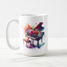 Piano acuarela y flores personalizadas