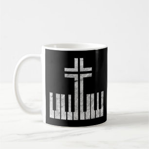 Taza De Café Piano cristiano cruza el teclado Pianista Dios Jes