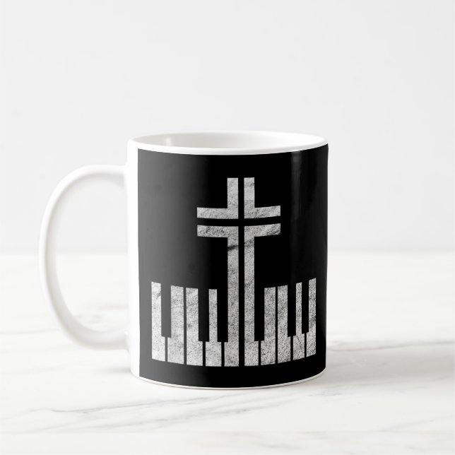 Taza De Café Piano cristiano cruza el teclado Pianista Dios Jes (Izquierda)