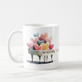 Taza De Café Piano de Corazones de Amor Día de San Valentín