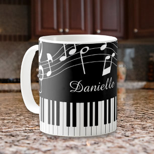 Taza De Café Piano Music Notes Script Name Black White