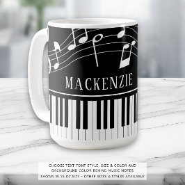 Taza De Café Piano Music Notes Script Name Black White
