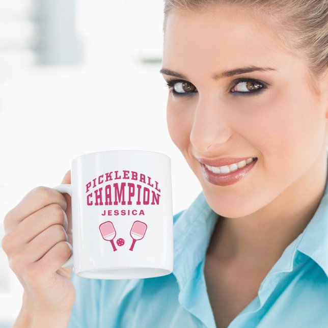 Taza De Café Pickleball Champion Diversión Nombre personalizado (Pickleball Champion Fun Custom Name Initials Pink Coffee Mug)