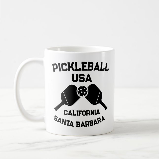 Taza De Café Pickleball Paddle Ball Santa Barbara CA Personaliz (Izquierda)