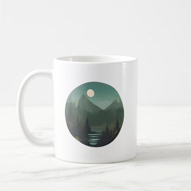 Taza De Café Picos iluminados por la luna: una escena de natura (Izquierda)