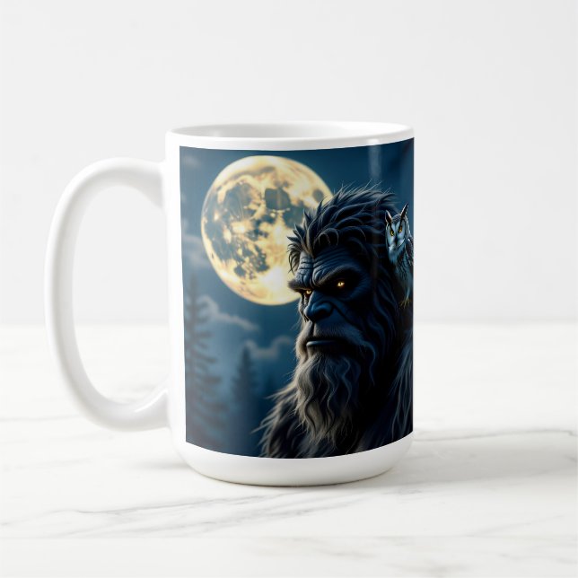 Taza De Café Pie grande con ojos brillantes y búho en su hombro (Izquierda)