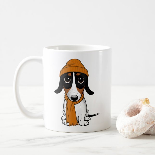 Taza De Café Piebald Dachshund | Perro Cute Hipster (Con donut)